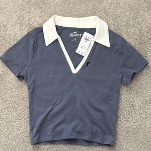 Hollister Navy Top with Cream Collar Small